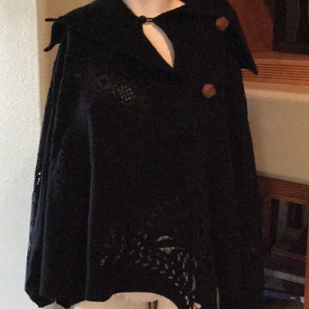 Black Wool Poncho Cape One Size Beautiful
